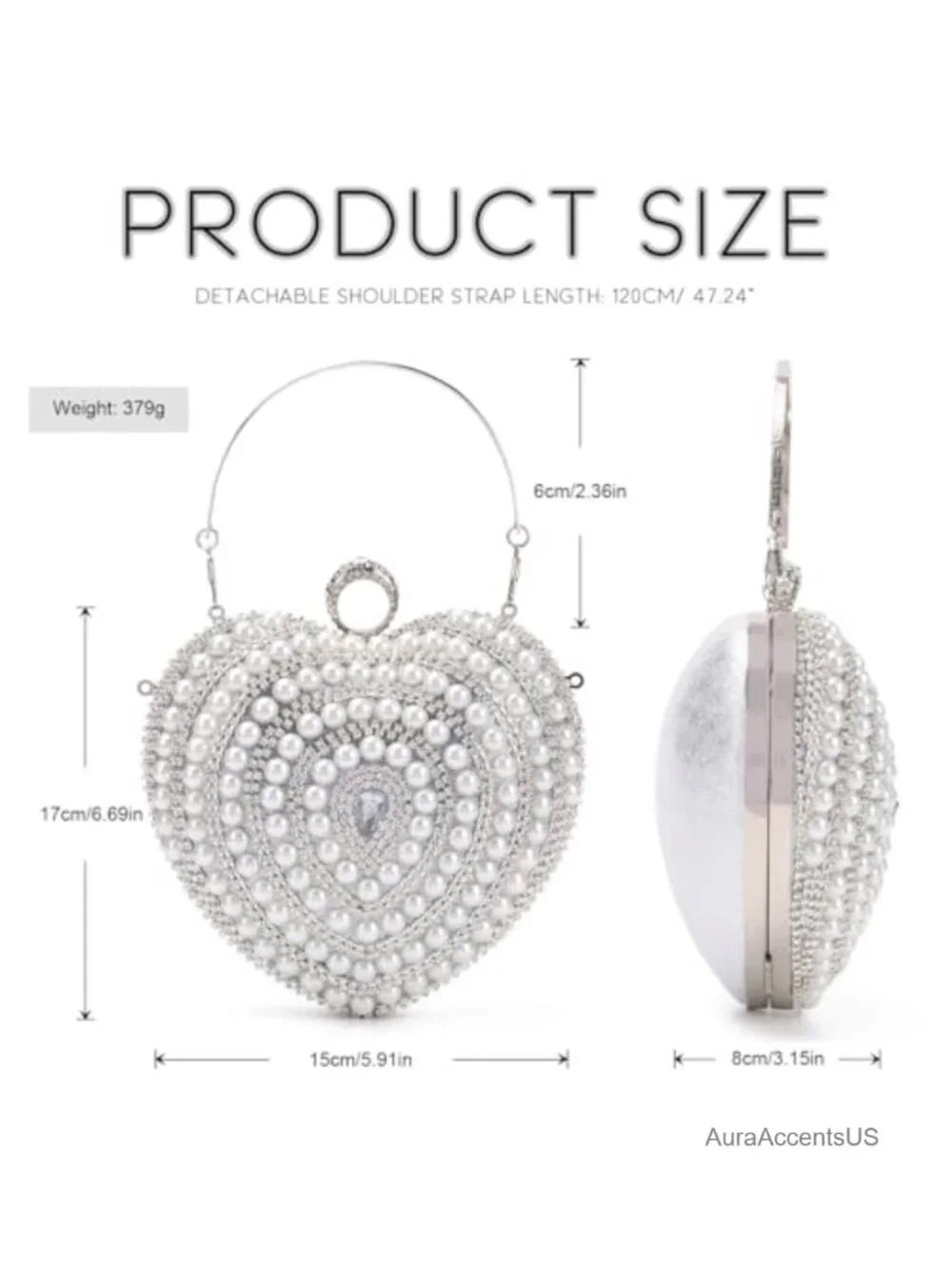 Heart Shape Pearl Crystal Clutch Evening Bag Wedding Prom Party Purse